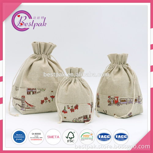 hot sale small printed linen bag/linen pouch for candy